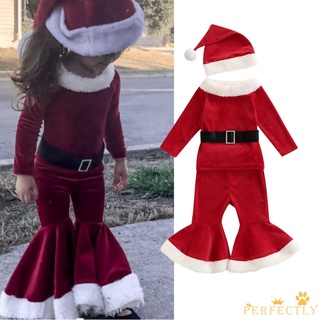 Set áo tay dài kèm quần ống loe và nón ông già Noel PFT cho bé gái