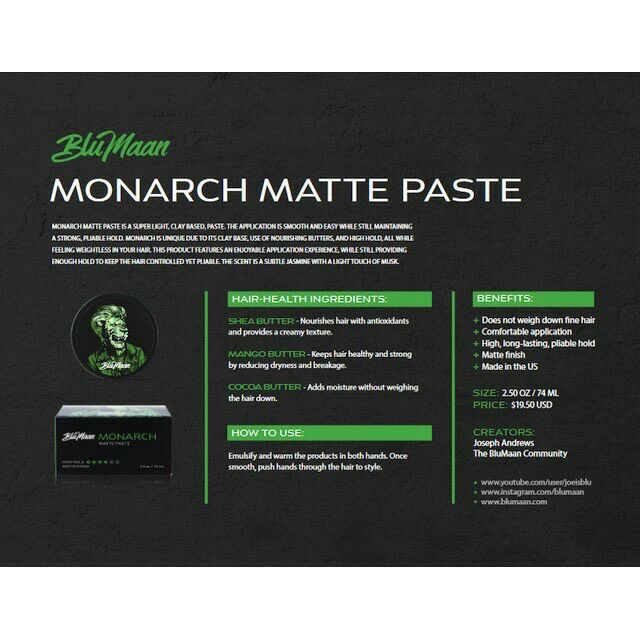 Sáp Tạo Kiểu Tóc BLUMAAN  SƯ TỬ - MONARCH MATTE PASTE