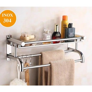 Kệ Treo Khăn Nhà Tắm, Giá Để Đồ Nhà Tắm Inox 304 Có Móc Treo Khăn, Lắp Đặt Dính Tường KG02