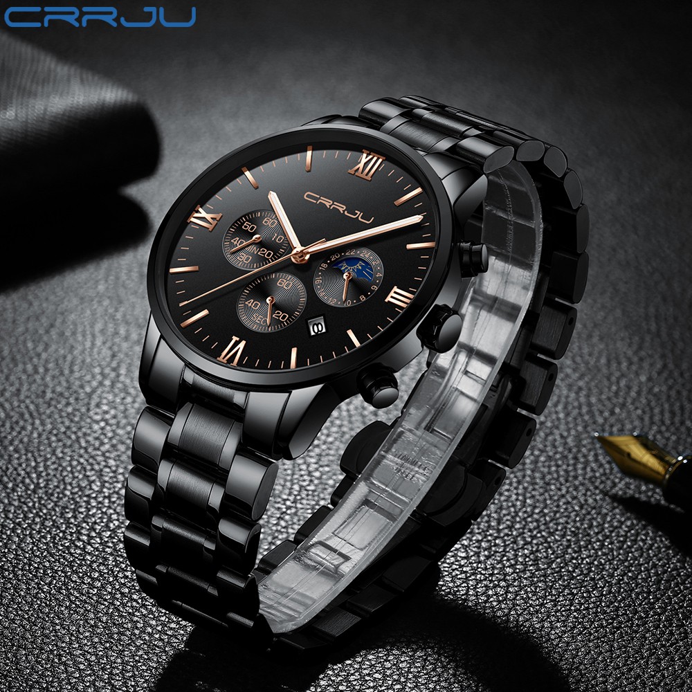 Đồng Hồ Quartz CRRJU 2159S Dây Thép Không Gỉ Không Thấm Nước Thời Trang Cho Nam
