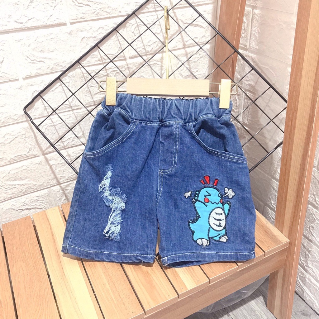 Quần jean cho bé trai,Quần bò mềm dáng lửng In hình Khủng Long cho bé trai 10-25kg KidsHouse