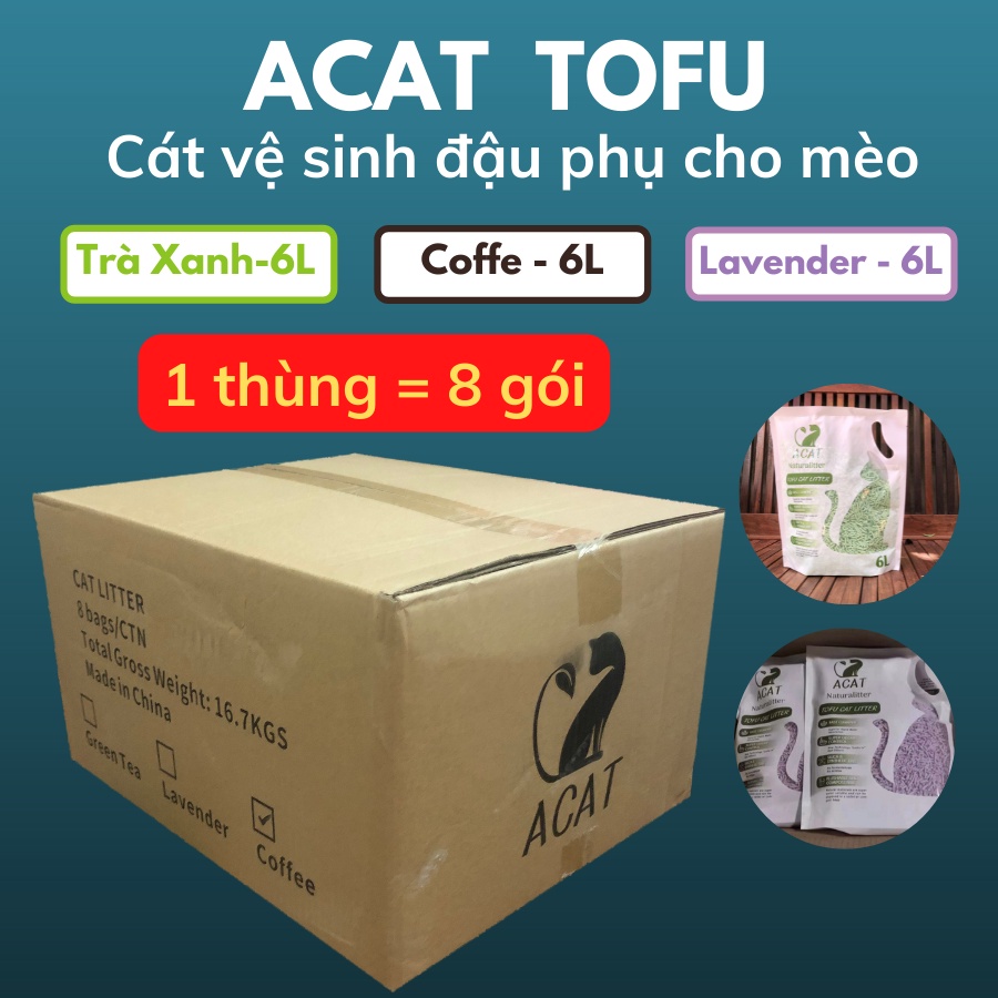 Thùng cát đậu nành ACAT TOFU 6L gồm 8 túi cho mèo