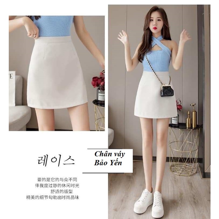 Chân váy chữ A ngắn màu trắng có quần trong cạp 3.5( sẵn size) - M30B