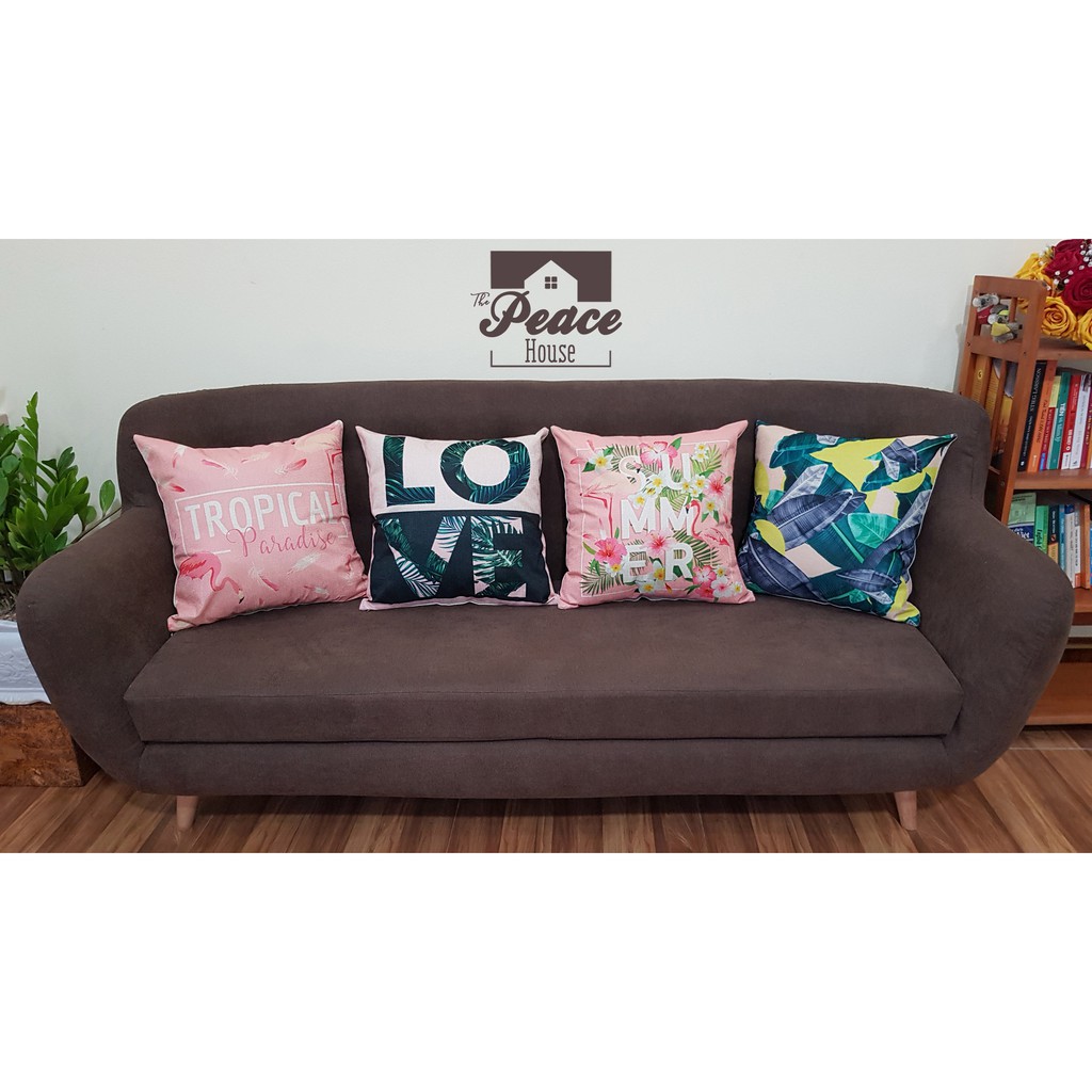 Vỏ gối tựa lưng vỏ gối tựa trang trí sofa 45x45cm, vỏ gối vuông hoạ tiết hồng đỗ(Giá chỉ gồm vỏ gối)