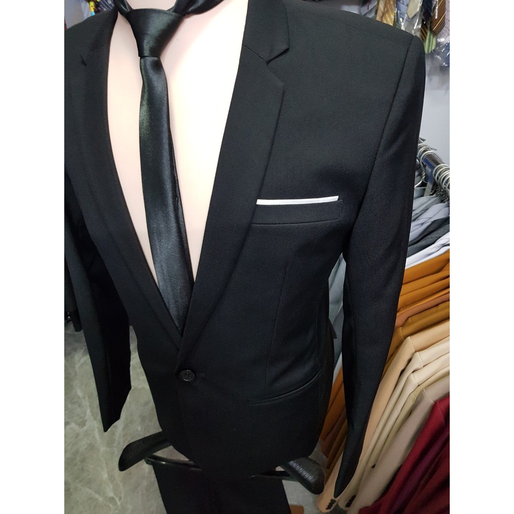 Bộ vest nam màu đen ôm body full size (áo + quần+ cà vạt + nơ)