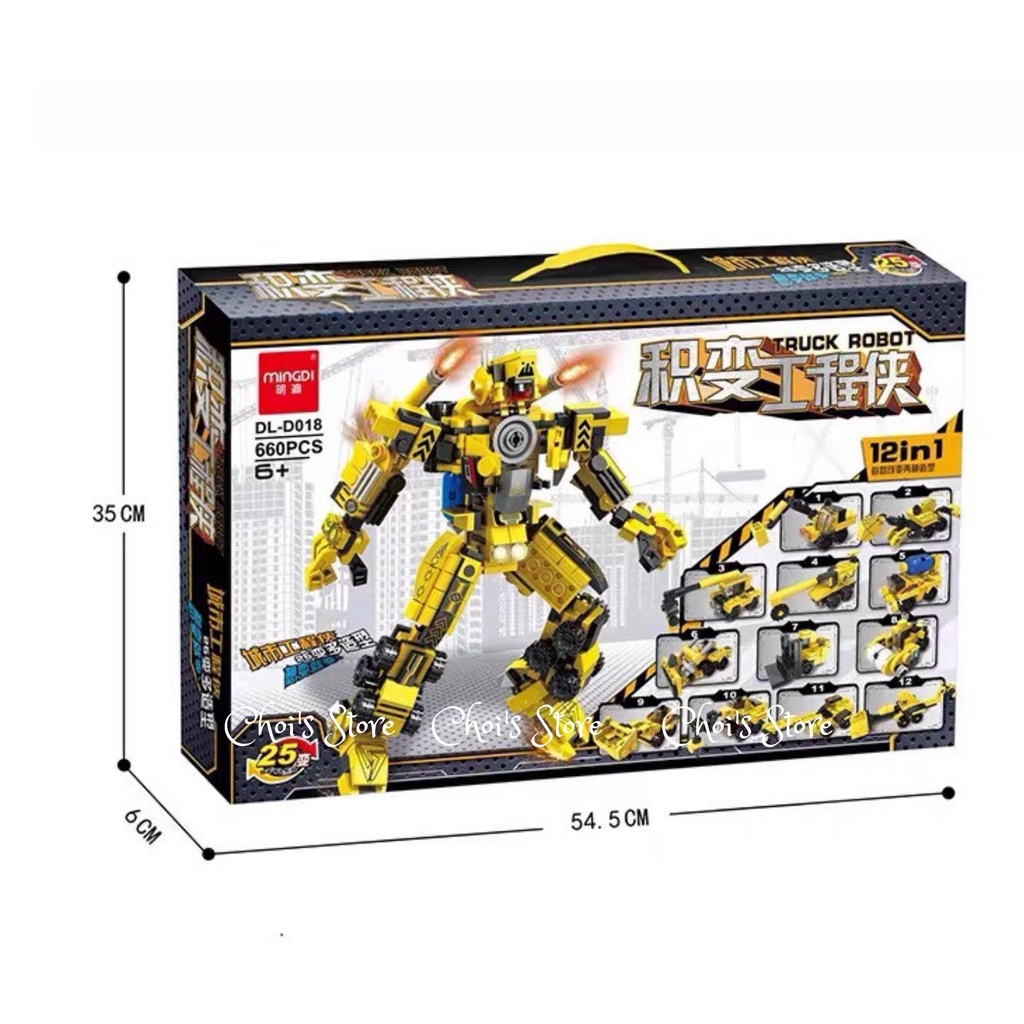 Lego mini 12 xe ô tô biến hình Transfomer, lego robot 660 chi tiết hãng MINGDI