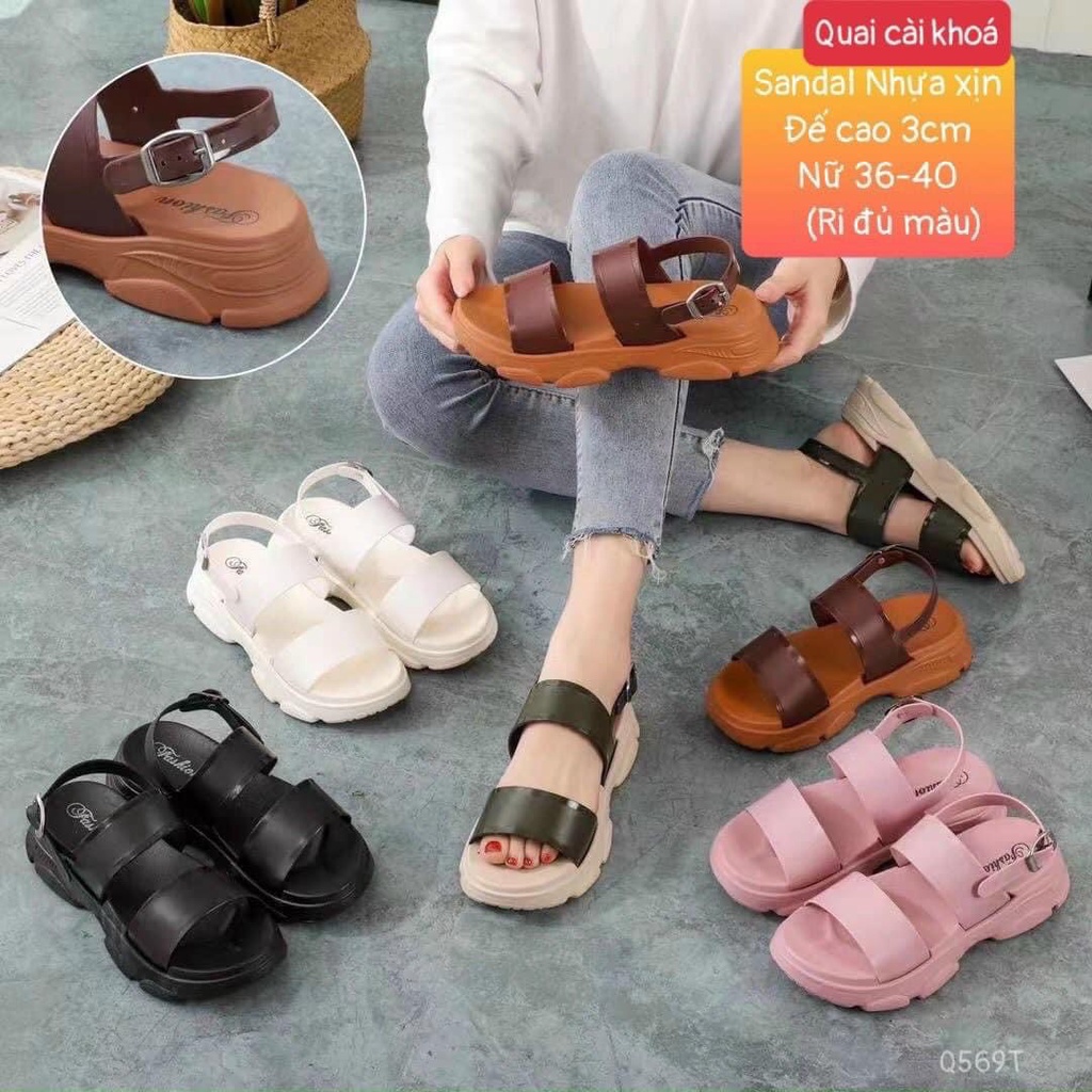 LILIPL02 - Giày nhựa quai ngang Nữ - Hàng sẵn 5 màu Kem, Hồng, Xanh Rêu, Đen, Nâu