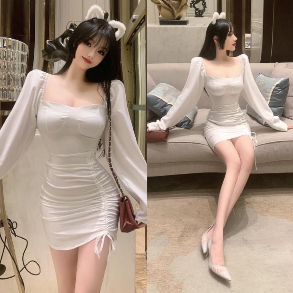 Đầm trắng nữ dáng ôm tay dài Emilyshop