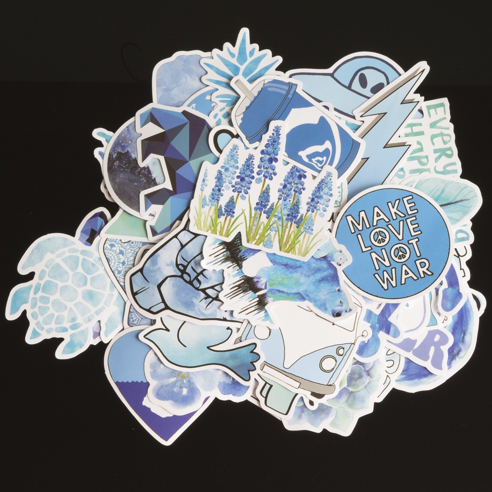 Bộ 50 miếng dán sticker, stickers cao cấp chủ đề Blue mẫu mới 2020 trang trí Vali Laptop Mũ Bảo Hiểm Xe Máy Xe Đạp Đàn