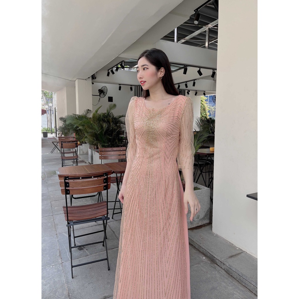 đầm dạ hội dự tiệc cho mẹ , ngồi sui , thiết kế sang trọng màu hồng dâu