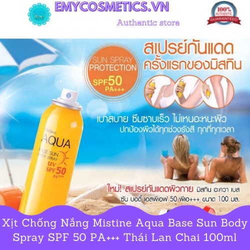 Xịt Chống Nắng Mistine Aqua Base Sun Body Spray SPF 50 PA+++ Thái Lan Chai 100ml