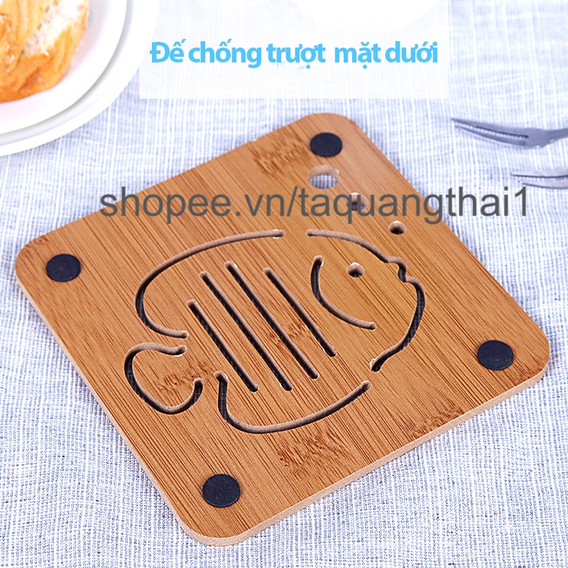 Khay Lót Nồi, Cốc Hoạ Tiết Vân Tre Cách Nhiệt Có Chân Cao Su Chống Trượt Nhiều Hình Ngộ Nghĩnh Size To