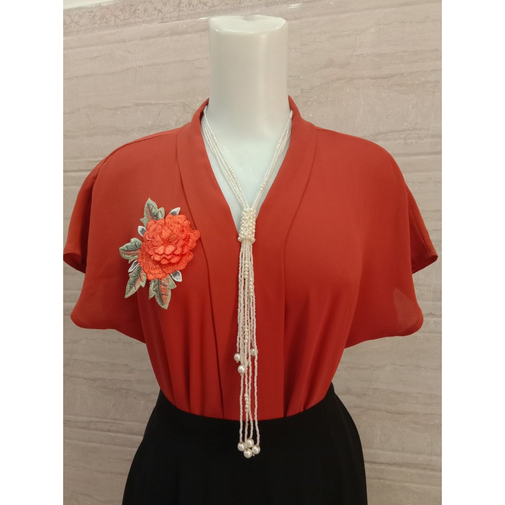 ÁO BÀ LAI TAY DƠI KẾT HOA -  Chất liệu tằm ý - M022