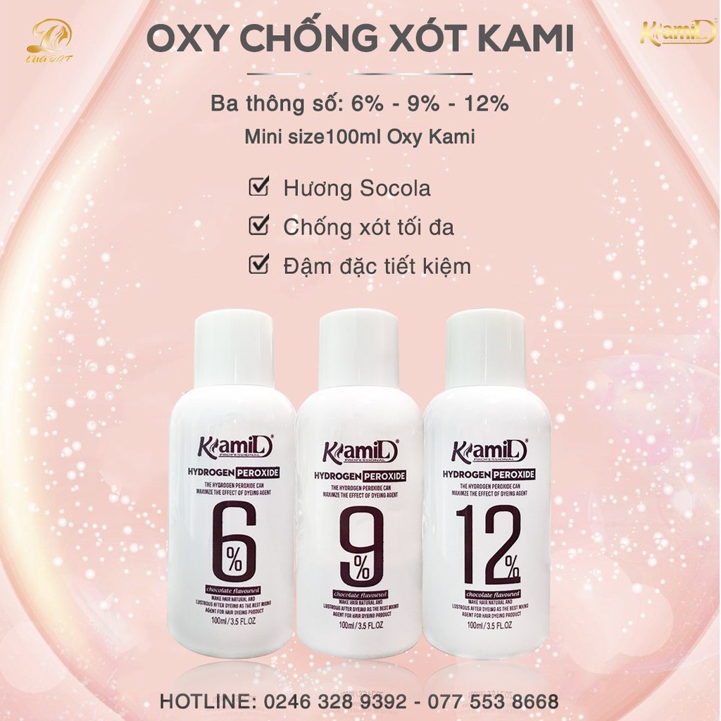 (Mini Size) Oxi nhuộm (trợ nhuộm) chống xót KAMI- hương socola (chai nhỏ 100ml)