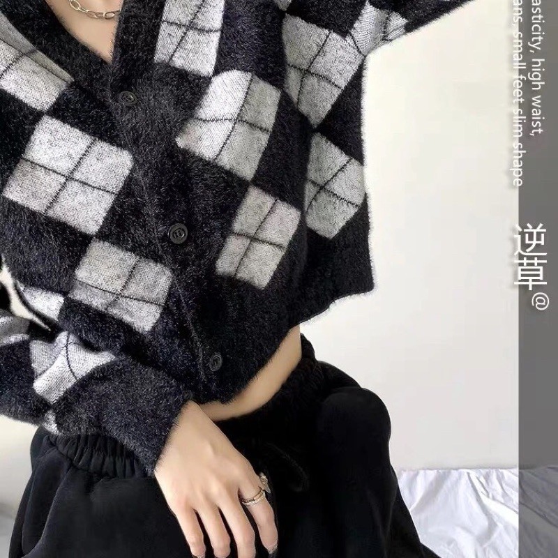 Áo khoác cardigan croptop dạng ngắn màu đen cá tính ulzzang