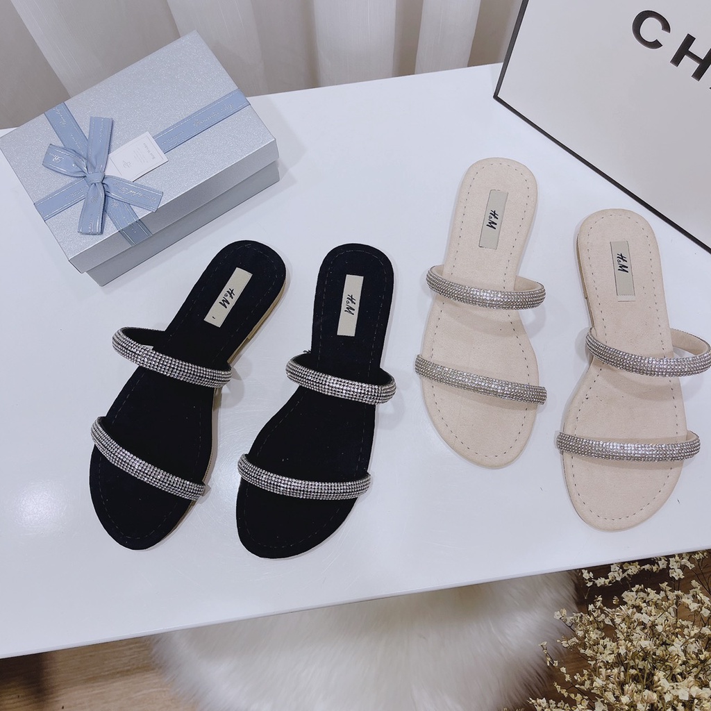 SẴN: Dép đá 2 quai ngang bản đá to mũi tròn