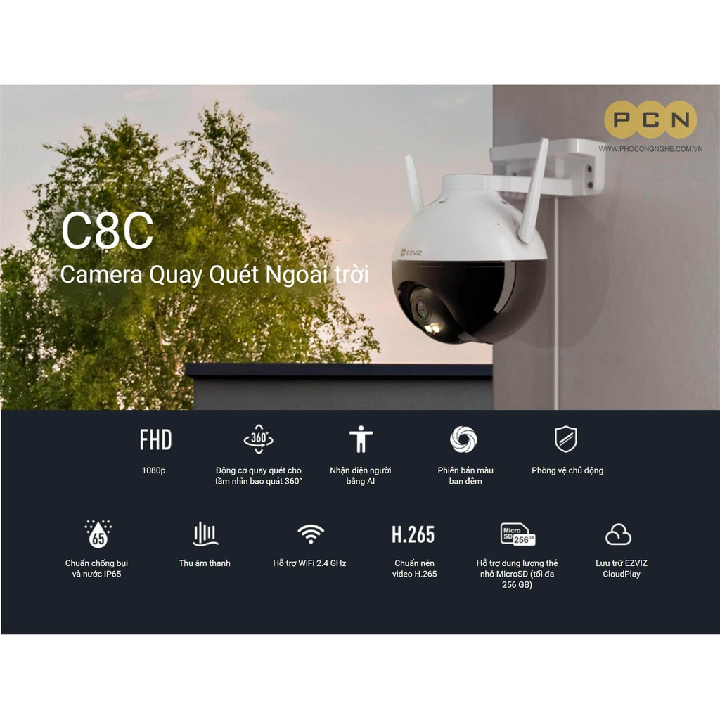 Camera Wifi Ezviz C8C 1080P FHD-Chính hang- Camera ngoài trời có khả năng xoay, Tích hợp AI-BẢO HÀNH 24 THÁNG | BigBuy360 - bigbuy360.vn