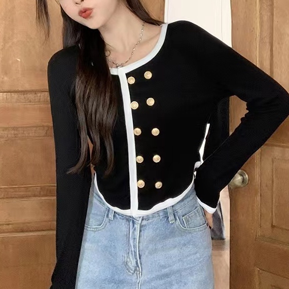 【ZHELIHANGFEI】Áo Khoác Cardigan Dệt Kim Tay Dài Lưng Cao Thời Trang Cho Nữ