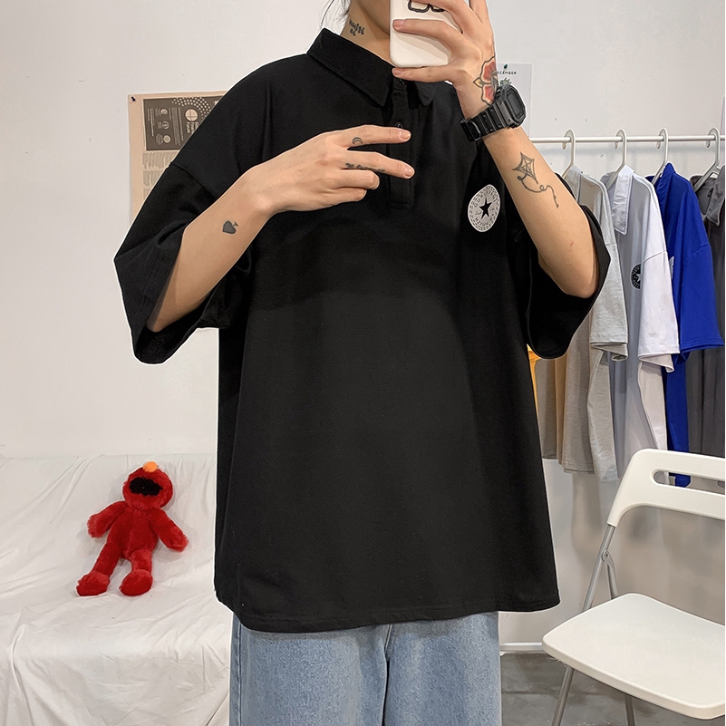 Áo thun Polo tay ngắn dáng rộng phong cách thời trang hàn quốc