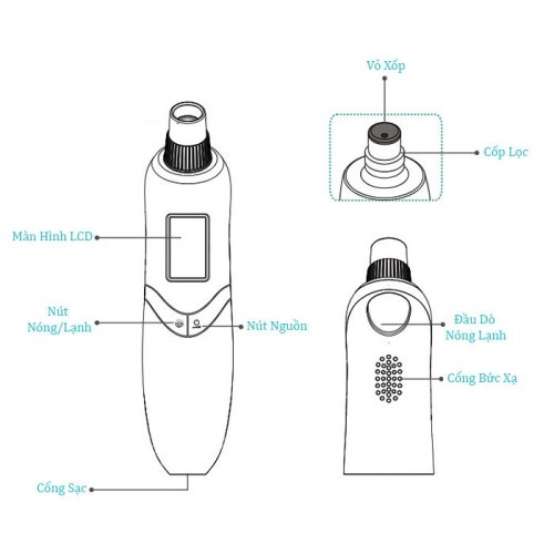 Máy hút mụn kết hợp đầu massage nóng lạnh Binzim BZ-0720 - Dòng cao cấp