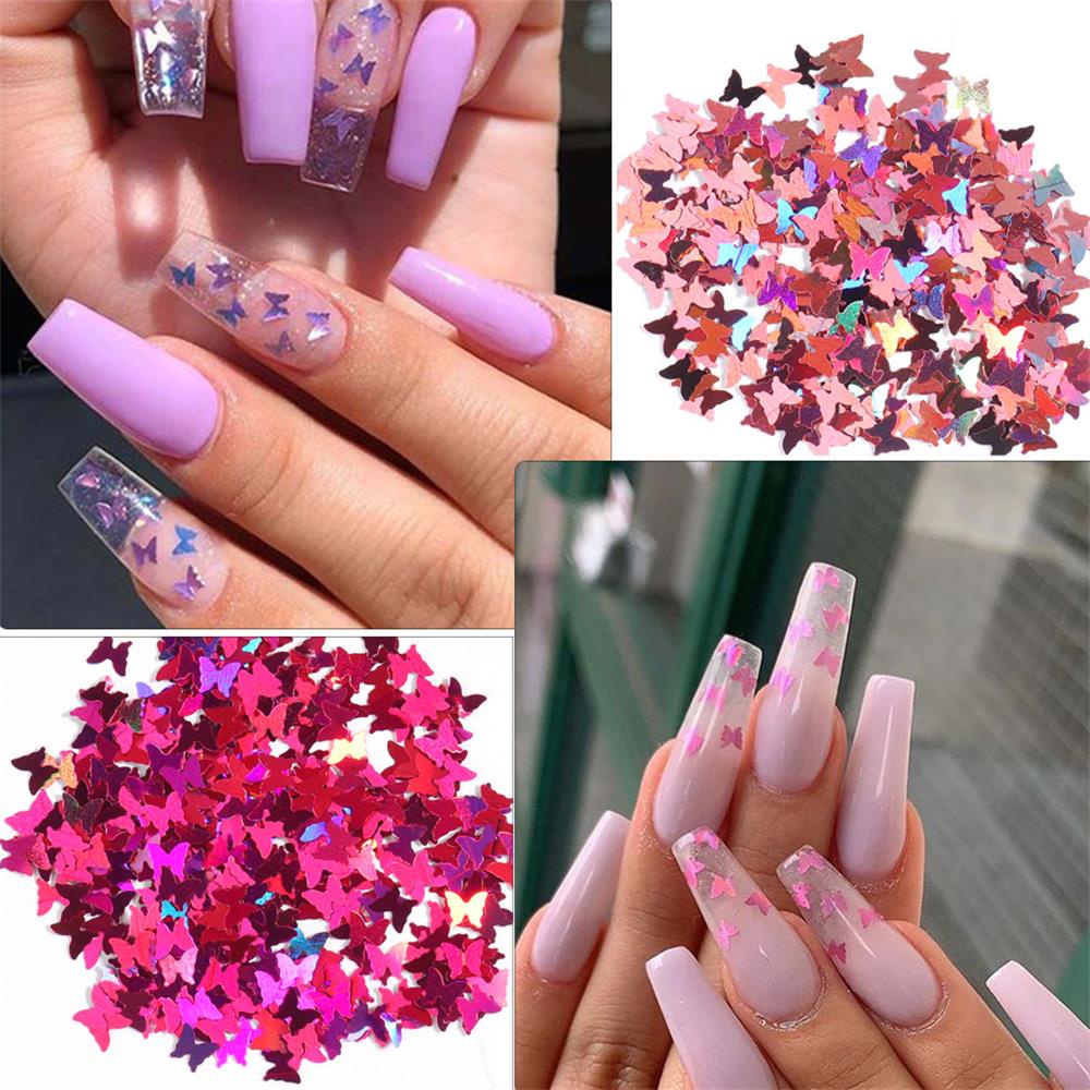 Phụ Kiện Trang Trí Móng Tay Hình Bướm 3D Siêu Mỏng Màu Laser Tráng Gương Lấp Lánh