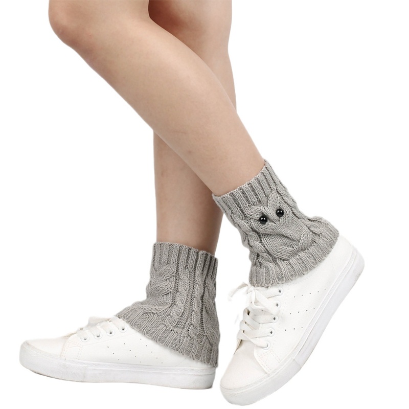 Youyo Vớ Dệt Kim Giữ Ấm Chân Màu Trơn Hình Cú Mắt Cá Chân Mùa Đông Cho Nữ