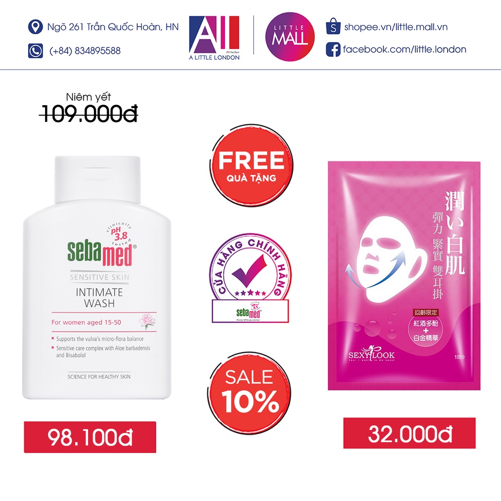 Dung dịch vệ sinh phụ nữ Sebamed pH 3.8 Balance Intimate Wash TẶNG mặt nạ Sexylook (Nhập khẩu)