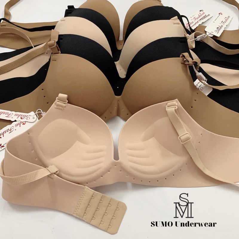 Áo lót su đúc không gọng đệm bàn tay ôm nâng đẩy ngực, chạy viền thông hơi quanh chân ngực. SUMO Underwear S88