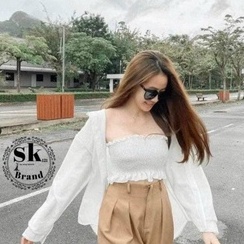 set áo sơ mi xinh kèm áo ống nhúm hot màu trắng tươi