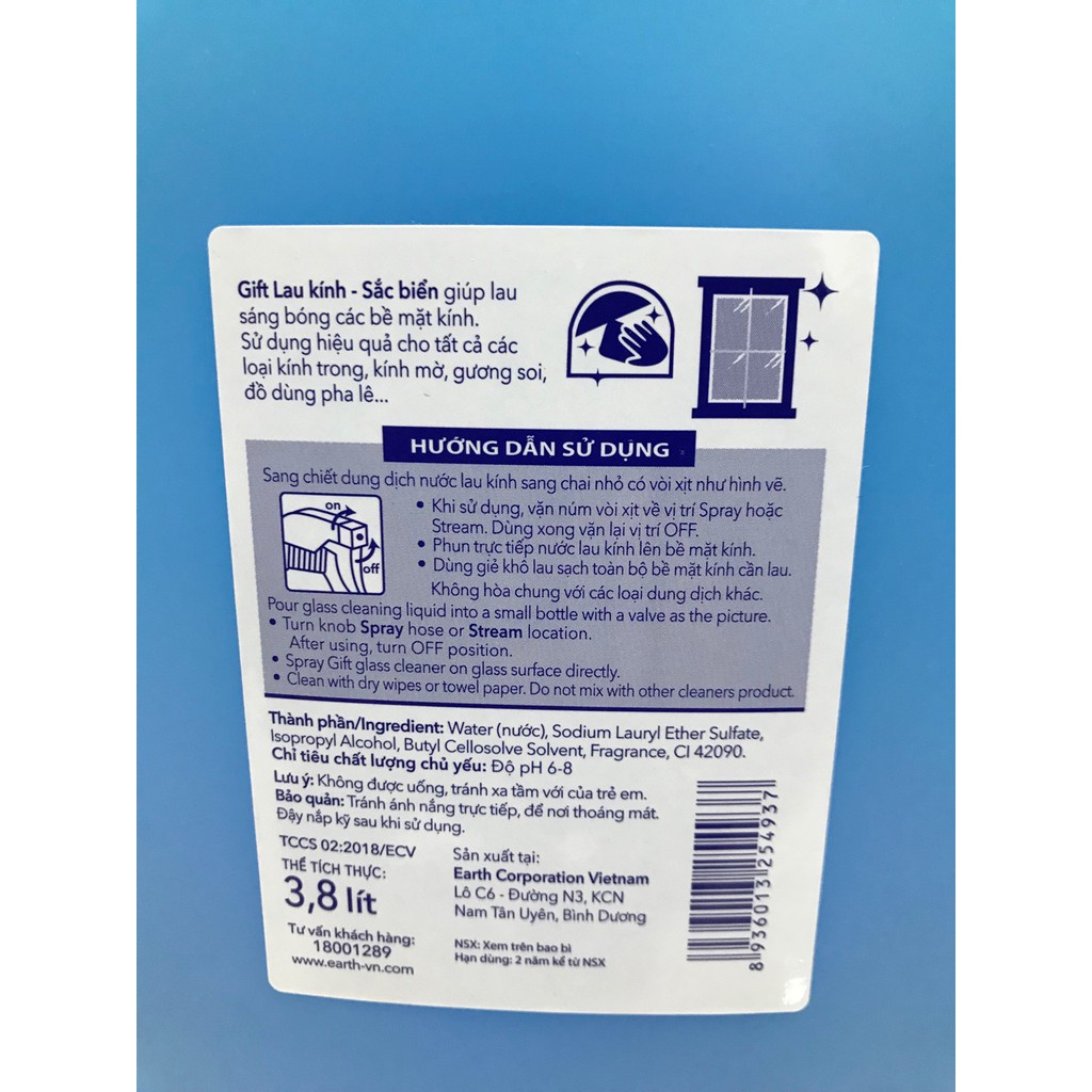 Nước Lau Kính GIFT Sắc Biển Tươi Mát Can 3,8L - Siêu Tiết Kiệm