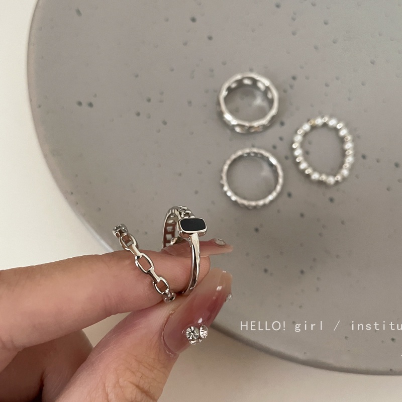 Bộ 5 nhẫn AY đính ngọc trai giả thời trang đơn giản cho nữ