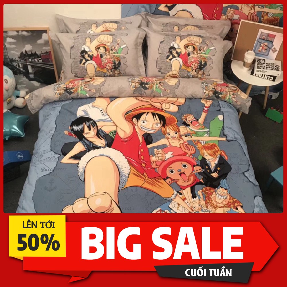 Bộ Chăn Ga Gối Cotton Hoạt Hình Disney Mẫu One Pice