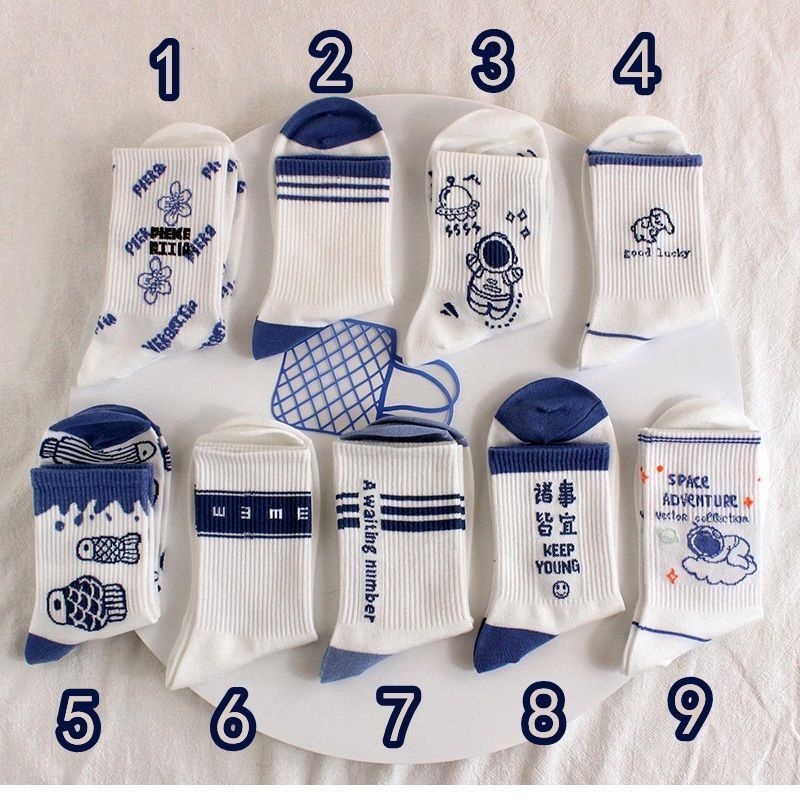 Tất Vớ cotton nam nữ cổ cao họa tiết dễ thương thời trang phong cách Hàn Quốc