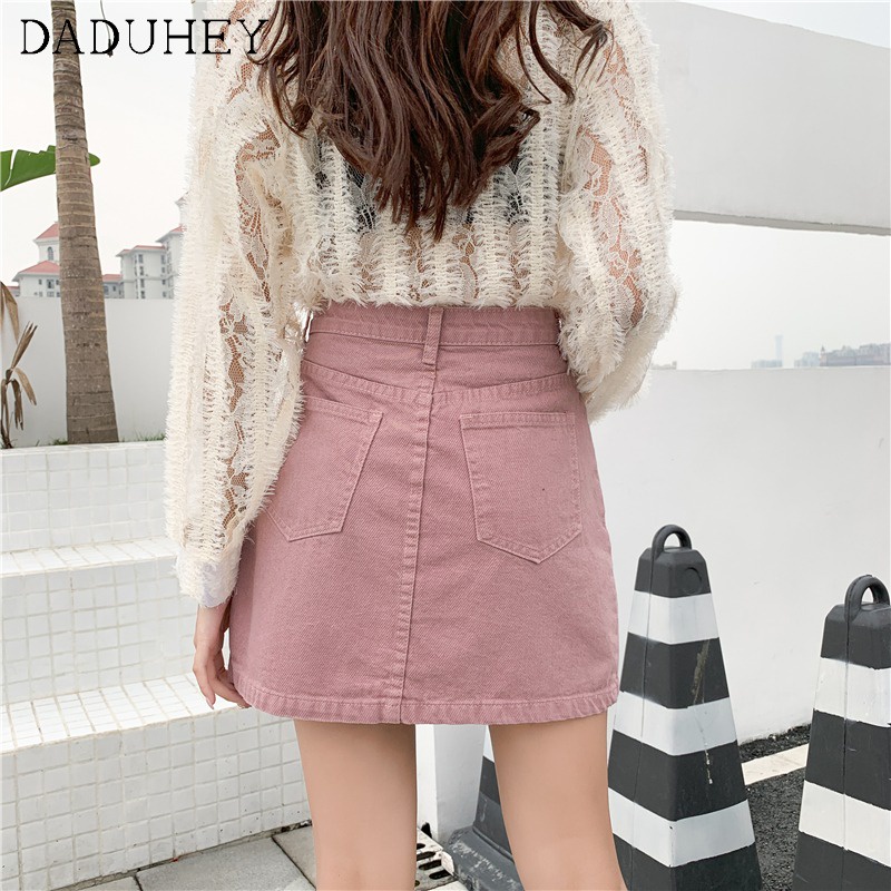 Daduhey Chân váy denim cạp cao plus size thời trang mùa hè 2022 phong cách Hàn Quốc dành cho nữ