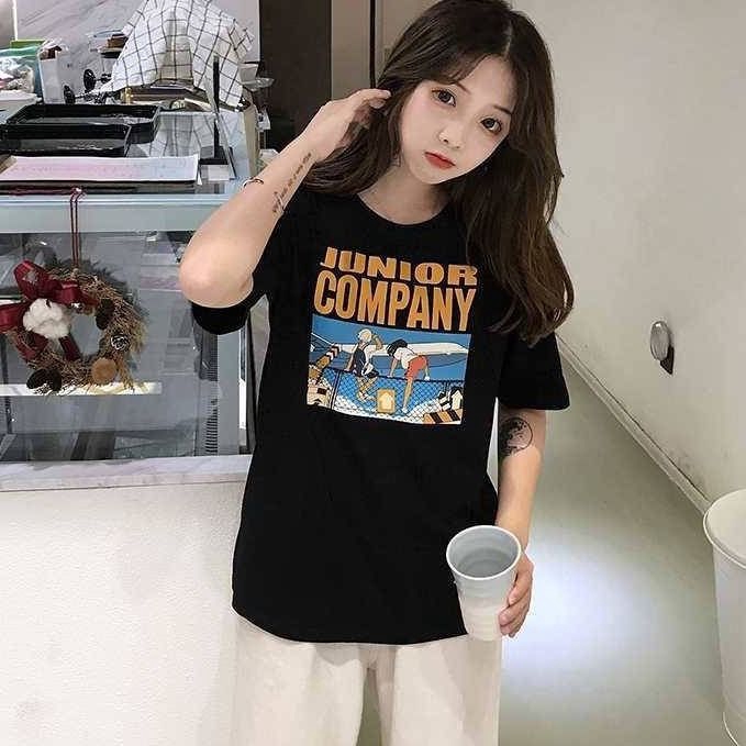 Women's Round Collar Summer Schoolgirl Korean Version Printed Removable Short Sleeve T-shirt Simple