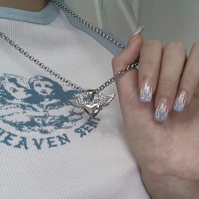 Dây Chuyền Inox Mặt Trái Tim Và Đôi Cánh Thiên Thần Kiểu Hàn Quốc