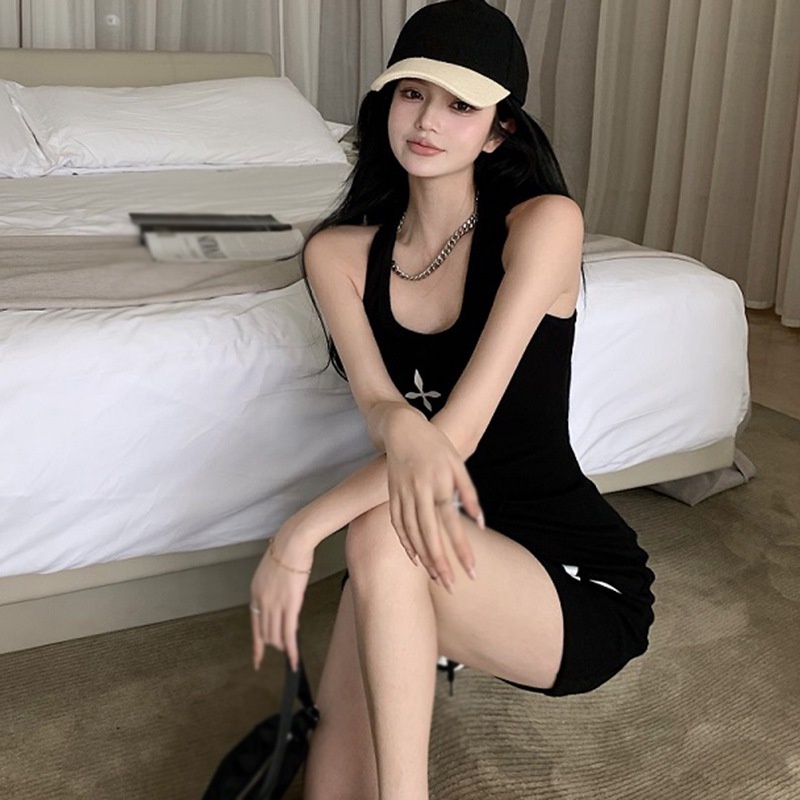 Đầm Không Tay Ôm Dáng In Họa Tiết Chéo Phong Cách Hàn Quốc Dành Cho Nữ
