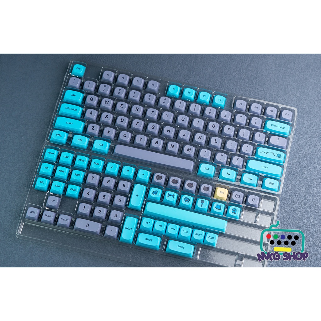 Keycap Blue Cat, nhựa PBT dày in nhiệt dyesub, 126 nút bàn phím cơ, MA profile