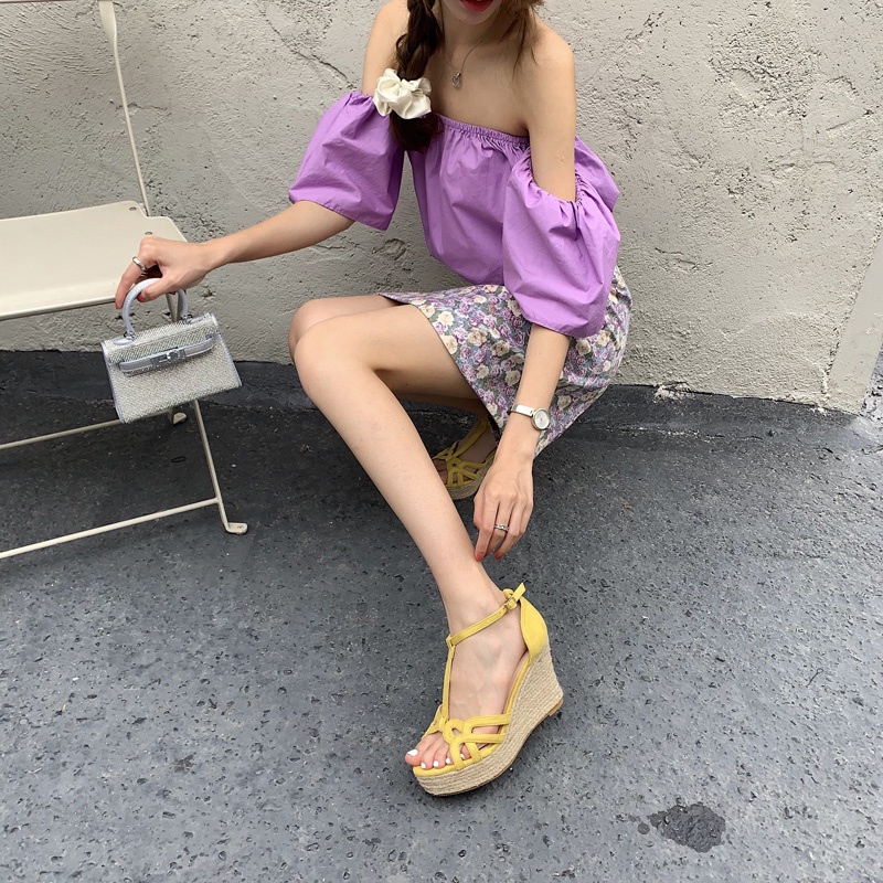 Giày Sandal Đế Xuồng Dày 20 Kiểu Dây Bện Phong Cách Âu Mỹ Cho Nữ