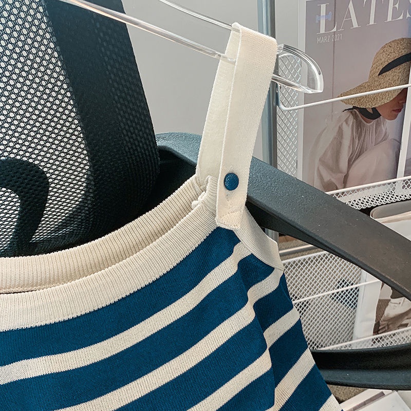 Áo Thun Len Hai Dây Họa Tiết Sọc Thời Trang Mùa Hè Sành Điệu Cho Nữ