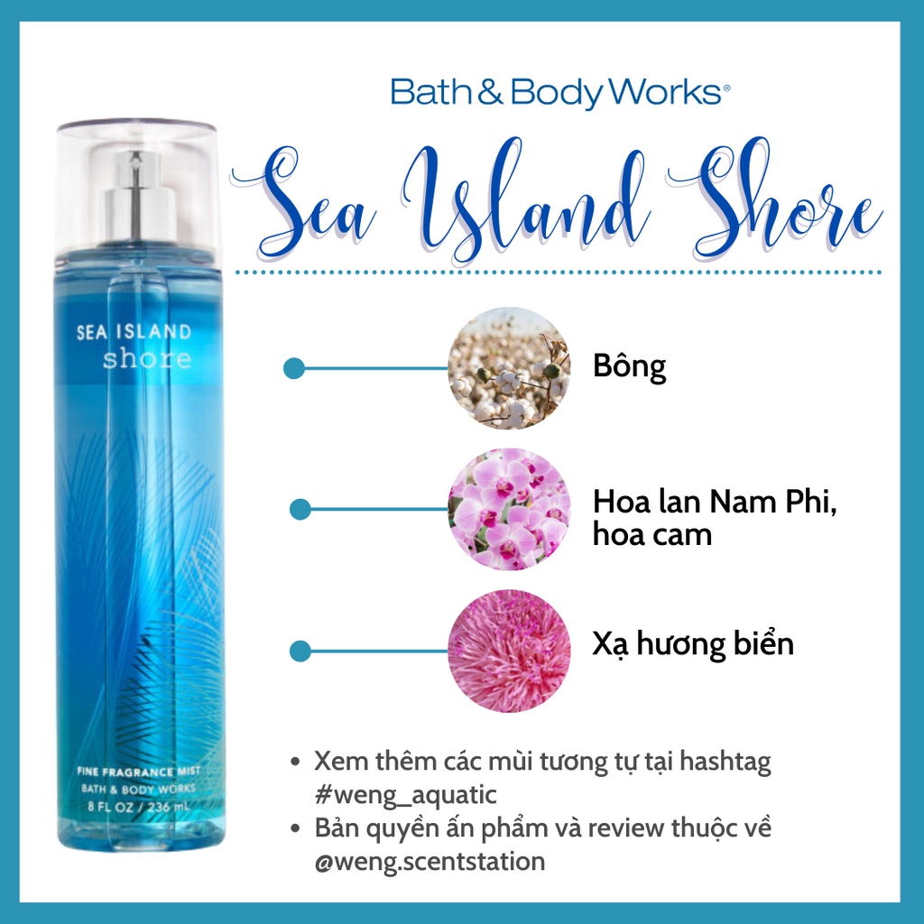 Xịt thơm toàn thân bodymist Bath & Body Works mùi Sea Island Cotton / Sea Island Shore