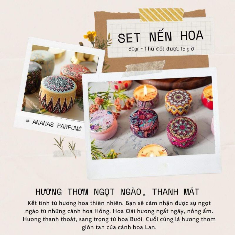 ❤SET QUÀ 4 HŨ NẾN THƠM Vintage || Tặng thiệp + diêm 💌 Trang trí hộp quà