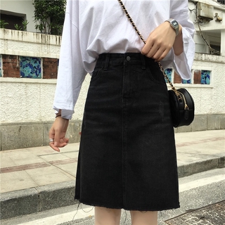 Chân váy Jean chữ A dài chấm gối