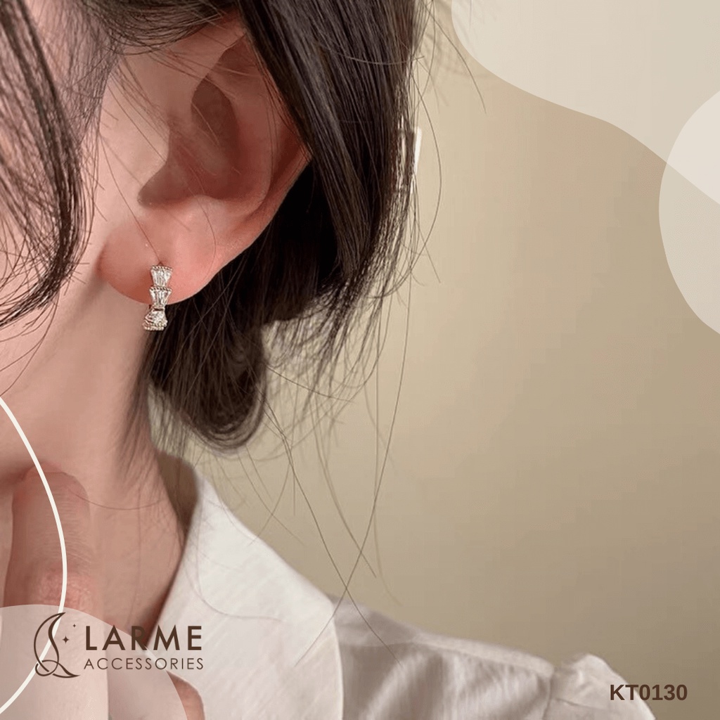 Khuyên tai nữ tròn, bông tai nụ dài đính đá lấp lánh Larme Accessories - KT0130