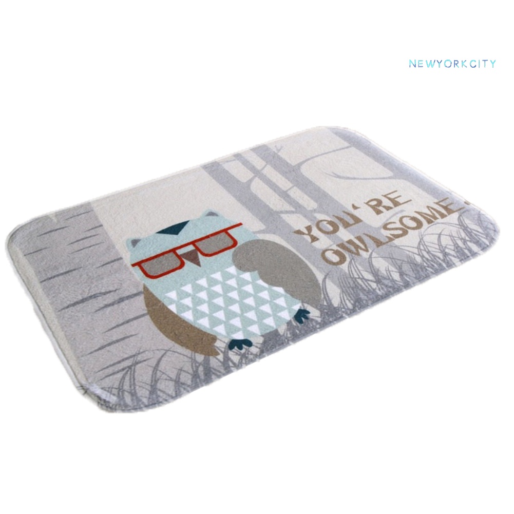 Thảm lót cửa chùi chân Mềm Mại In Họa Tiết Cú Hoạt Hình Dễ Thương