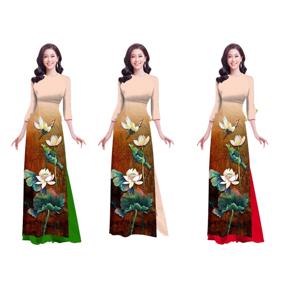 Áo Dài Hoa Sen In 4D - QA00108 ( không kèm quần)