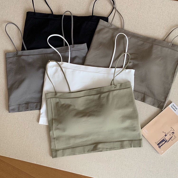 Áo Bra 2 Dây Cotton Mềm Mịn Co Giãn Dáng Lửng 2 Lớp Dày Dặn, Đệm Ngực Cố Định 2066