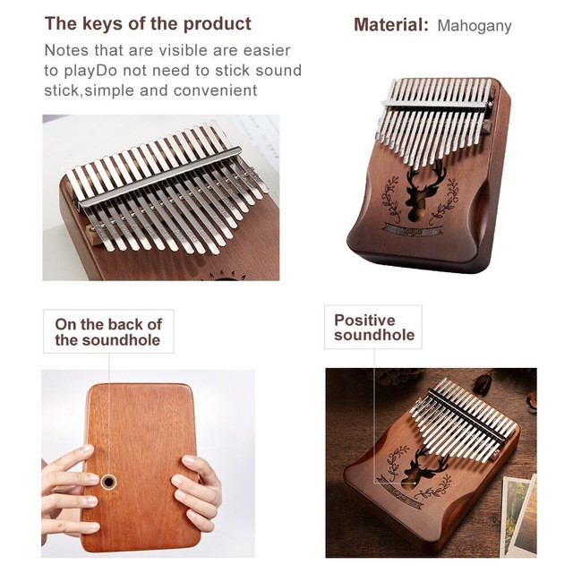 Đàn kalimba 17 phím gỗ nguyên khối Mahagony GECKO000065