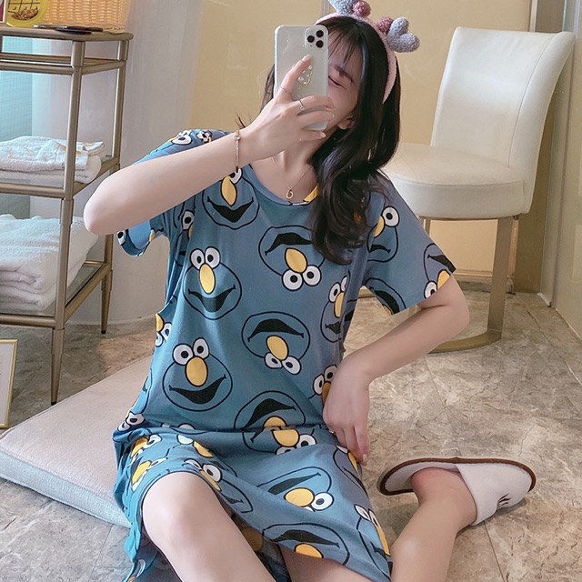 Đầm mặc nhà dễ thương chất thun cotton 4 chiều mịn mát thấm hút mồ hôi, có Bigsize, Ship hoả tốc 30’