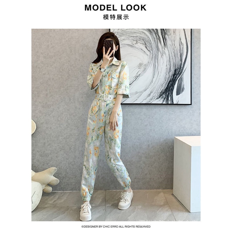 Jumpsuit Dáng Ôm In Họa Tiết Màu Xanh Lá Nhạt Thời Trang Mùa Hè Xinh Xắn Cho Nữáo kiểu hàn quốc mùa hè